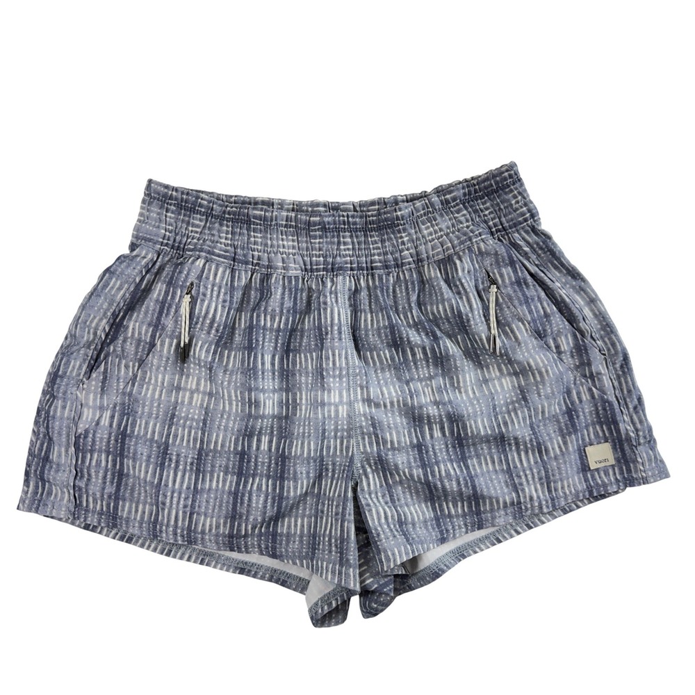 Vuori Dash Shorts Women Size XS Blue Sibori Grid Plaid Elastic Waist‎ Drawstring